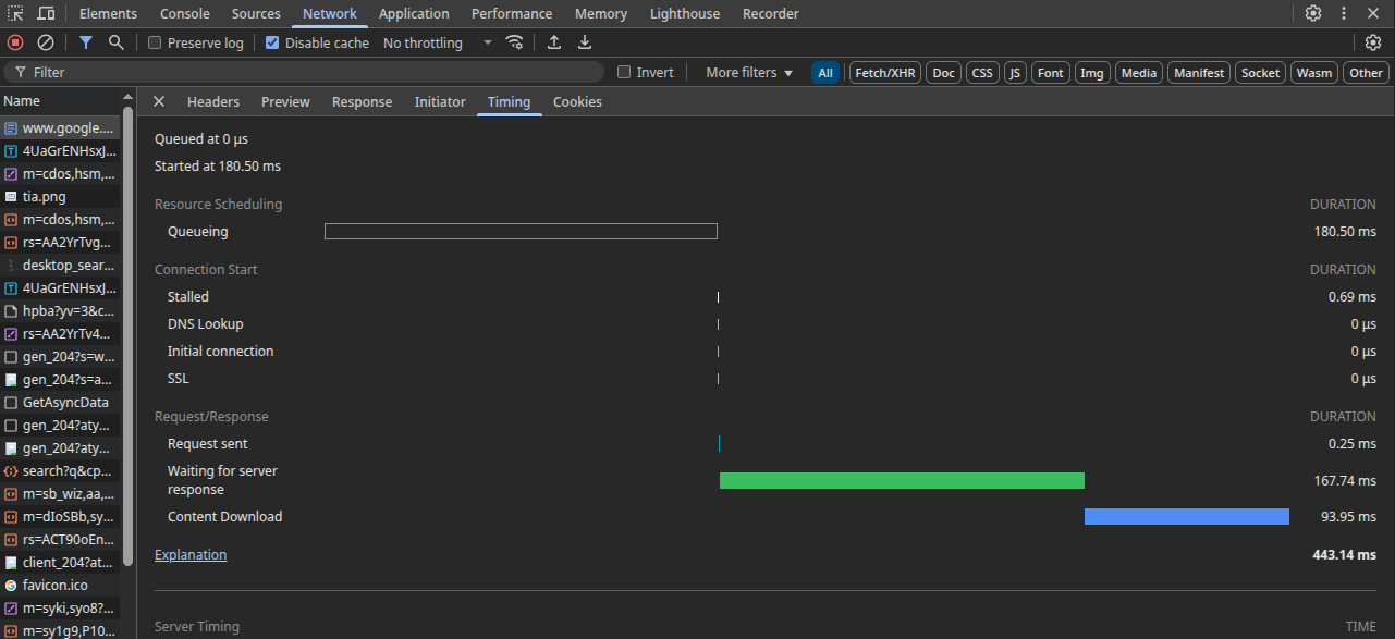 Chrome dev tools to see page load timings
